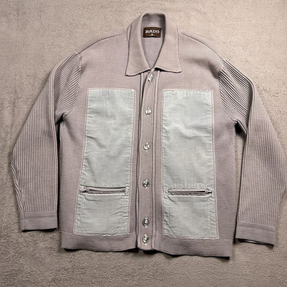 Vintage Rado Cardigan Sweater Jacket Mens 42 Gray Corduroy Panel Grandpacore